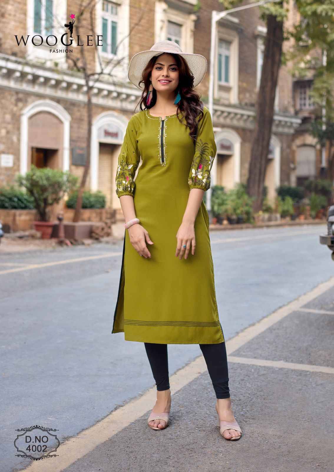 Aarvika By WOOGLEE 4001 To 4006 Series Designer Casuals Wear Collection Rayon Kurtis With Tread & Hand work At Wholesale Price